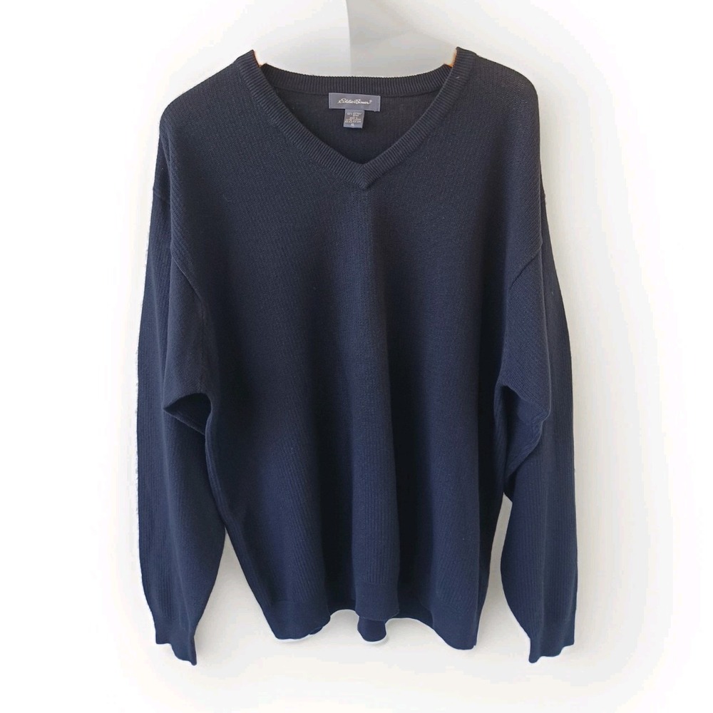 Eddie Bauer Mens Black Cotton V Neck‎ Lightweight Sweater Size XL